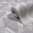 Papel pintado no tejido 3D, hojas naturaleza floral mate en gris blanco