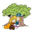 Muursticker Wickie de Viking en Ylvi bij de Boom