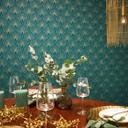 Livingwalls Fleecetapet, New Walls 50'er glam Art Deco Tapet Blå, Grøn, Metallic