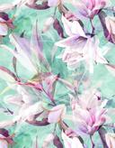 Fototapet Sarte akvarelblomster i pastel på lyseblå med blødt fokus 3,4 x 2,65 m