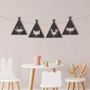 MDF - Decoración en madera - cadena de banderines tipi animales set de 4 incl. cuerda de algodón