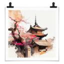 Póster Pagoda japonesa con cerezos en flor - Jaszke - Cuadrado