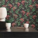 Papel pintado floral con ramas de olivo verde negro - papel pintado no tejido floral con aceitunas