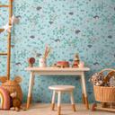 Papel pintado Sirena azul verde - papel pintado infantil con nenúfares y peces