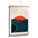 Póster puesta de sol en el mar con palomas - Kubistika