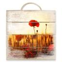 Cuadro de madera diluvio solar en campo de amapolas - 40x41,5 cm