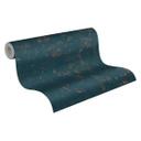 Papel pintado tejido-no tejido con aspecto de rafia azul dorado - papel pintado texturado metalizado - papel pintado texturado autoadhesivo