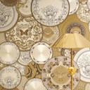 Versace ikke-vævet tapet Art De La Table Baroque Circles Medusa Meander Gold Cream
