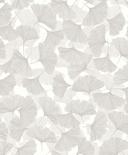 Papel pintado no tejido 3D, hojas naturaleza floral mate en gris blanco