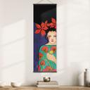 Póster de tela mujer con corona de flores rojas y pájaro - Hülya - Panorama