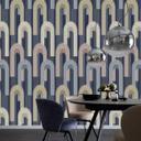 Non-woven tapet med rundbue-motiv i blå, beige grafik
