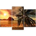 3 stykke lærredsprint, Sunset Sea Palm Trees