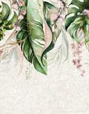 Akvarel jungleblade med sarte blomster Fototapet 3,4 x 2,65 m