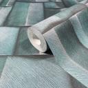 Papel pintado no tejido con motivo madera geométrico azul, turquesa aspecto 3D