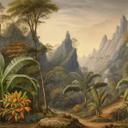 Jungle bjerge palmer beige grøn 371x280 cm Ikke-vævet tapet