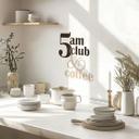 Wallsticker ordsprog - 5 am Club & Coffee brun-beige