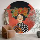 Smilende kvinde med orange blomster Fototapet - Hülya - Rund - Selvklæbende/ikke-vævet