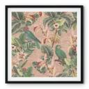 Póster Botánica Jungla con Loros Rosa - Decoración Floral - Cuadrado