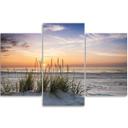 3 stykke lærredsprint, strand havgræs solnedgang