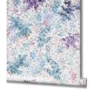 Tapet med mønster, non-woven blomstertapet Flora hvid, blå