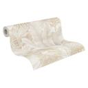 Tapet med bladrelief i creme og hvid - non-woven tapet i høj kvalitet til en lys atmosfære