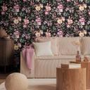 COSMOPOLITAN blomstertapet akvarel sort farverig - Ikke-vævet tapet blomstret moderne