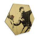 Hexagon - Alu-Dibond - Banksy - Flower Thrower - Guldeffekt