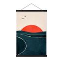 Póster de tela puesta de sol junto al mar con palomas - Kubistika