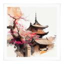 Póster Pagoda japonesa con cerezos en flor - Jaszke - Cuadrado