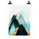 Póster de montañas abstractas en dorado y azul - SpaceFrog Designs
