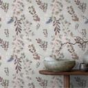 Papel pintado Floral gris rosa - Acuarela ramas y hojas - Papel pintado no tejido moderno