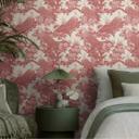 Fugletapet creme bordeaux - Ikke-vævet tapet med påfugle og blomster i et vintage-look