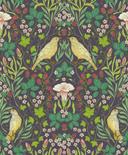Papel pintado no tejido pájaros, flores naturaleza floral en negro