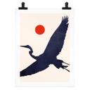 Póster Kubistika - Grulla con sol rojo