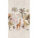 Safari tapet beige farverigt - non-woven tapet med giraffer og palmer til stue og børneværelse