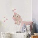 Wallsticker Baby elefant med hjerter (Rosa) som er selvoplysende i mørke - vægprint