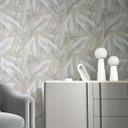 Papel pintado no tejido flores, hojas naturaleza floral en beige 
