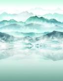 Fototapet med tåge og bjerge Blå, Grå, Illustration 2.70 x 2.12 m