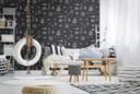 Børnetapet, non-woven tapet med illustration Kids Walls sort, hvid