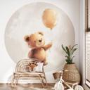 Fototapet til børneværelset Lille bamse med ballon - Magnusson - Rund - vliesetapet/selvklæbende non