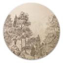 Houten Wanddecoratie bos met boslandschap in beige - Ms Tiff - Rond