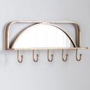 Metall Wandregal Spiegel mit Kleiderhaken - Goldoptik - 60x29x14 cm
