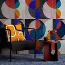 Retro geometrisk tapet i blå og orange - stilfuldt non-woven tapet