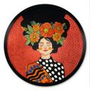 Póster Mujer sonriente con flores naranjas - Hülya - Redondo