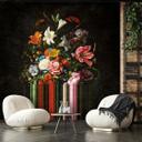 Fototapet Mørkt stilleben med blomsterbuket i vintagelook 2,7 x 2,65 m