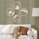 Decoración en madera Cuatro Elementos - Fuego Agua Tierra Aire - Álamo (4 piezas)