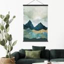 Póster de tela Paisaje soleado en azul y dorado - SpaceFrog Designs