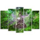5 stykke lærredsprint, Buddha Mandala Naturgrøn