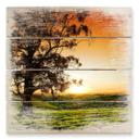 Cuadro de madera puesta de sol sobre las colinas - 40x41,5 cm