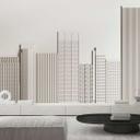 Moderne bybillede 3D non-woven tapet - monokrom skyline tapet med struktureret effekt